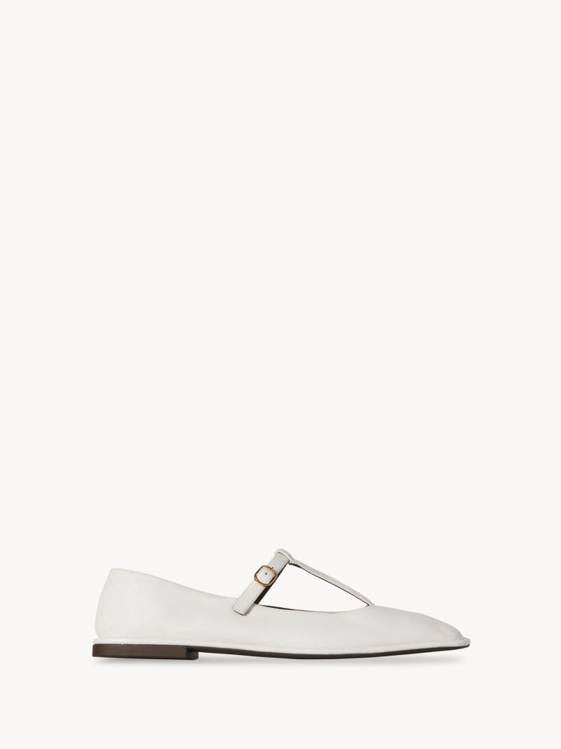 Square T-Strap Flat in Leather